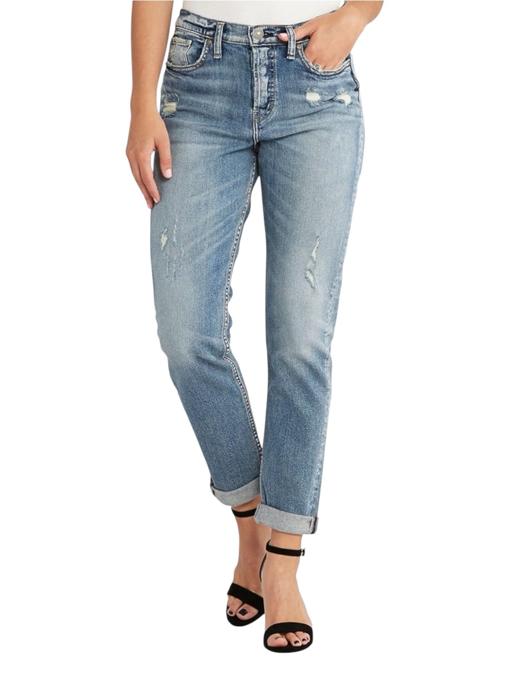 Silver Jeans The Mom Jean High Rise Distressed W28 L27